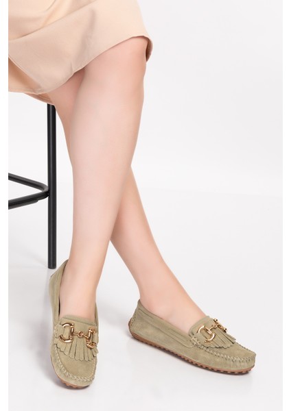 Hakiki Deri Süet Esnek Hafif Rahat Loafer SW.755 - Haki - 40