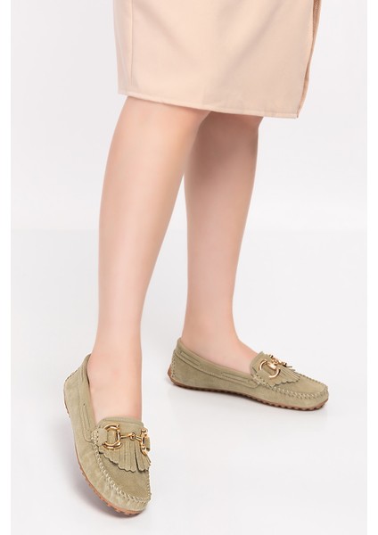 Hakiki Deri Süet Esnek Hafif Rahat Loafer SW.755 - Haki - 40 modelleri