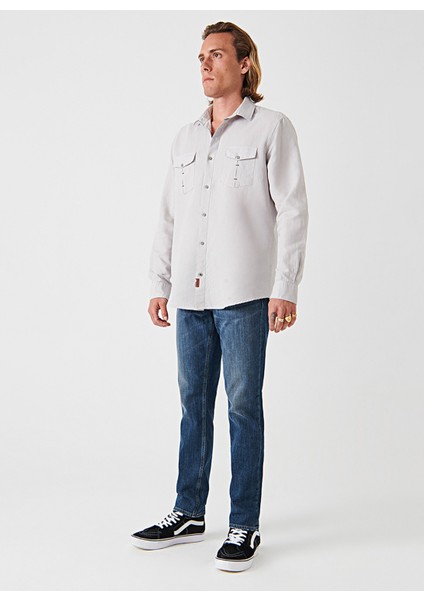 Regular Fit Gri Düz Erkek Gömlek DTEGM06_DENIM Trip Regular Fit Gri