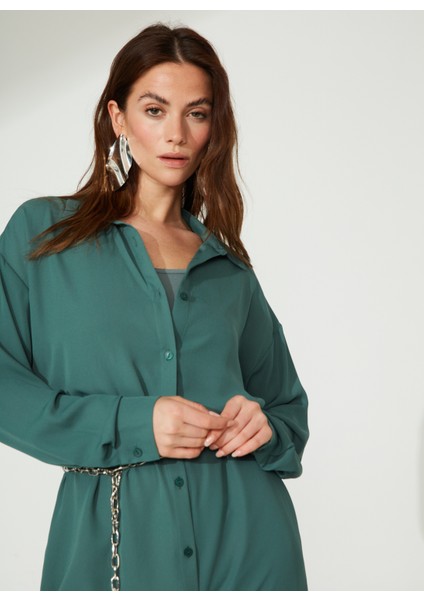 Gömlek Yaka Düz Açık Haki Midi Kadın Elbise Mikro fiyatları