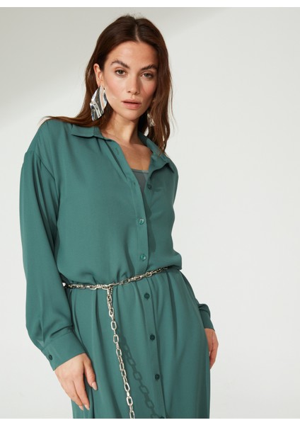 Gömlek Yaka Düz Açık Haki Midi Kadın Elbise Mikro fırsatları