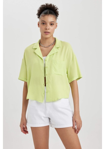 Coool Oversize Fit Pijama Yaka Kısa Kollu Kısa Kollu Gömlek W6864AZ23SP