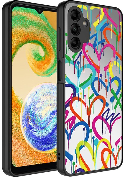 - Samsung Galaxy A04S - Kılıf Aynalı Desenli Kamera Korumalı Parlak Mirror Kapak - Kalp - T26848