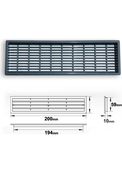 Plastik Menfez Dikdörtgen Gri