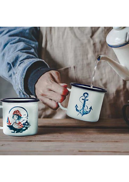 Çapa Emaye Mug Tekli Çelik Üzeri Emaye Kaplama Kupa 1 Adet