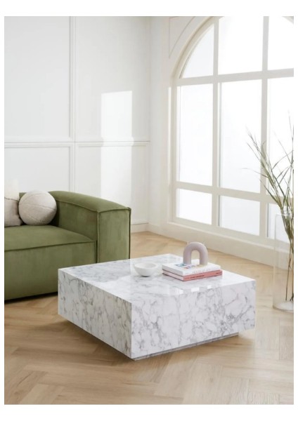 %100 Ahşap Mermer Görünümlü Beyaz Pietra Orta Sehpa fırsatları