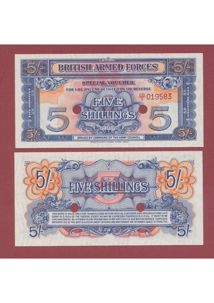 Ingiltere Great Britain Britsh Armed Forces 5 Shillings, 1 Pounds 3 Adet Çil Bankotlar