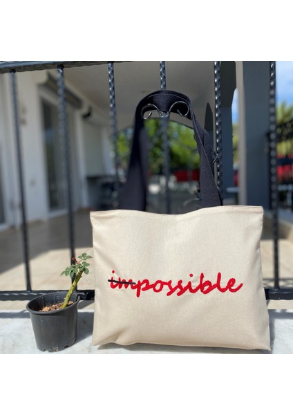 Impossible Yazılı Bez Omuz Çantası