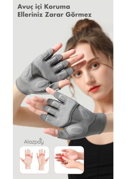Terletmeyen Yarım Parmak Fitness Yoga Pilates Bisiklet Avuç Içi Kaymaz Silikon Spor Eldiven (1 Çift) modelleri