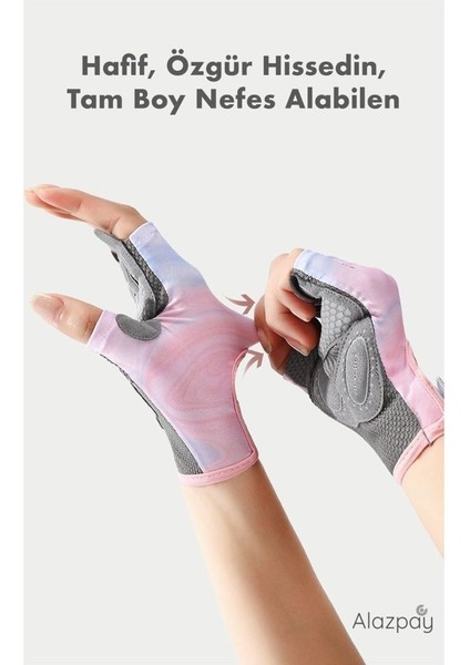 Terletmeyen Yarım Parmak Fitness Yoga Pilates Bisiklet Avuç Içi Kaymaz Silikon Spor Eldiven (1 Çift) fırsatları