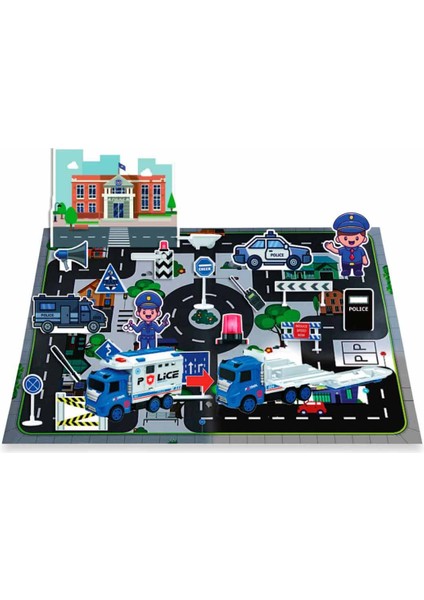 Araçlı Oyun Seti Polis Temalı Mavi Renkli 13 Parça Eğlenceli Set
