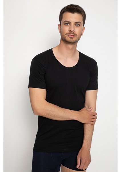 2 Adet 100 % Pamuk Penye Süprem Siyah Renk Erkek Yuvarlak Yaka Kısa Kollu Fanila- 440 fiyatları