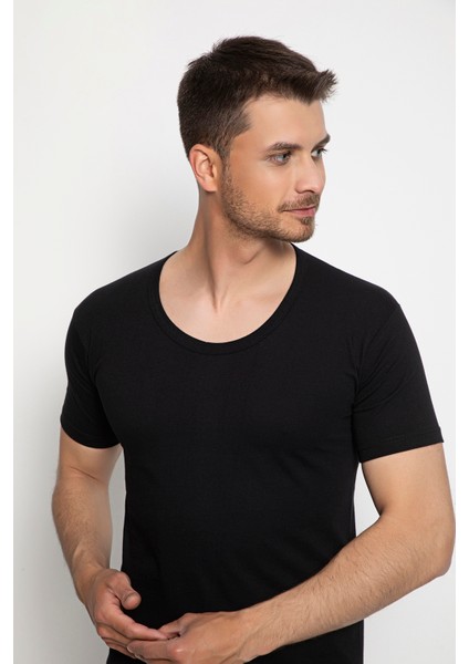 2 Adet 100 % Pamuk Penye Süprem Siyah Renk Erkek Yuvarlak Yaka Kısa Kollu Fanila- 440 modelleri