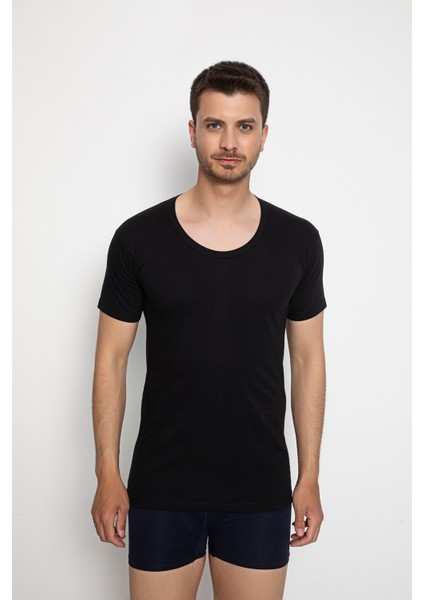 2 Adet 100 % Pamuk Penye Süprem Siyah Renk Erkek Yuvarlak Yaka Kısa Kollu Fanila- 440 fırsatları