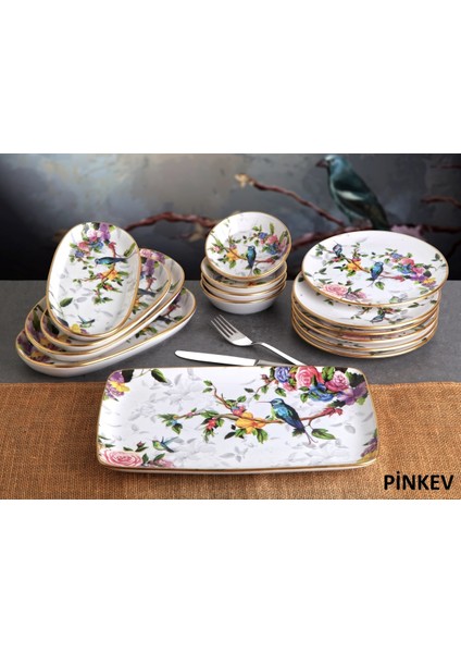 Flora 15 Parça Seramik Kahvaltı Pasta Sunum Tabağı Takımı Set