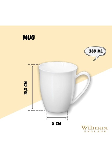 Wilmax England İngiliz Mug Beyaz Kupa Porselen Tekli 380 ml