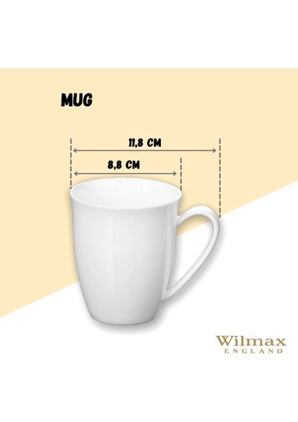 Wilmax England İngiliz Mug Beyaz Kupa Porselen Tekli 380 ml