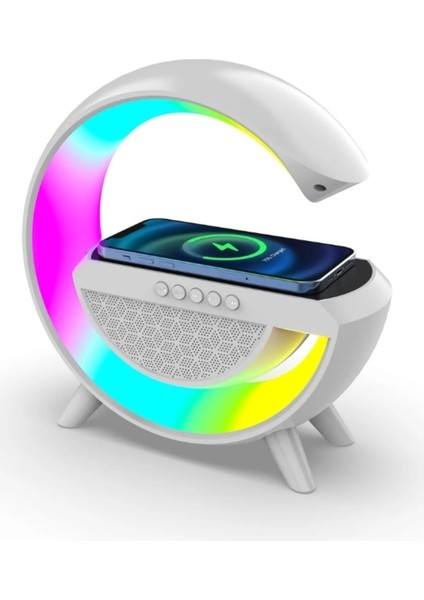 Bluetooth Hoparlörlü Kablosuz Şarj Özellikli Masa Lambası Gece Lambası 3-In1 Gökkuşağı Model Bs-23