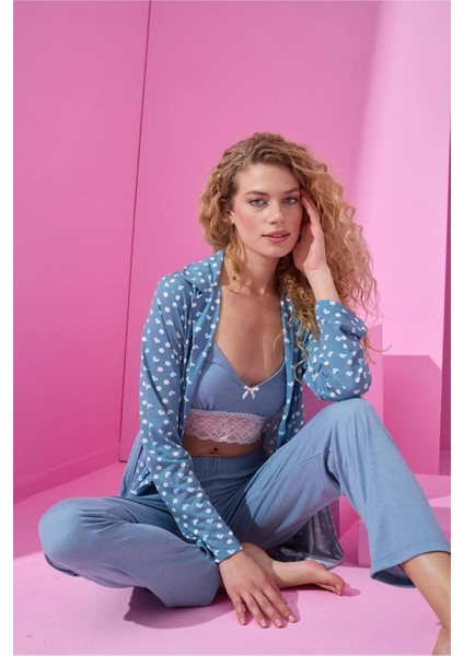 Mir Collection Dantelli Crop 3'lü Pijama Takım