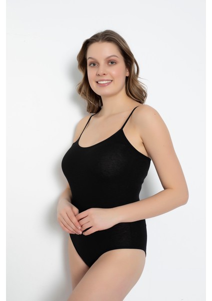 2 Adet Penye Likralı Süprem Siyah Renk Ip Askı Kancalı Badi - Bodysuits- 590 modelleri