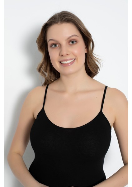 2 Adet Penye Likralı Süprem Siyah Renk Ip Askı Kancalı Badi - Bodysuits- 590 indirimleri