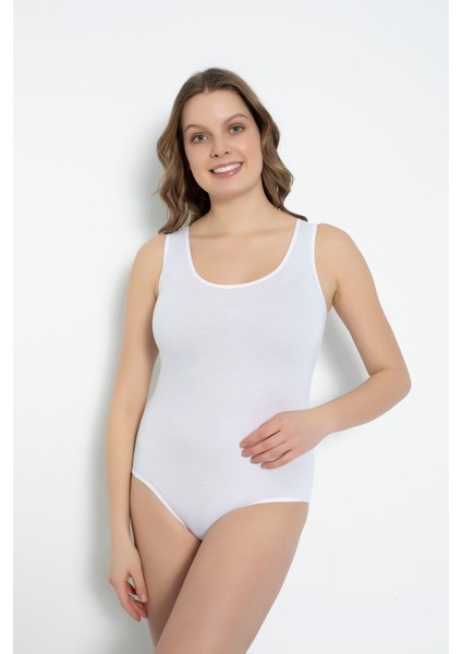 2 Adet Penye Likralı Süprem Beyaz Renk Geniş Askı Kancalı Badi - BODYSUITS-595