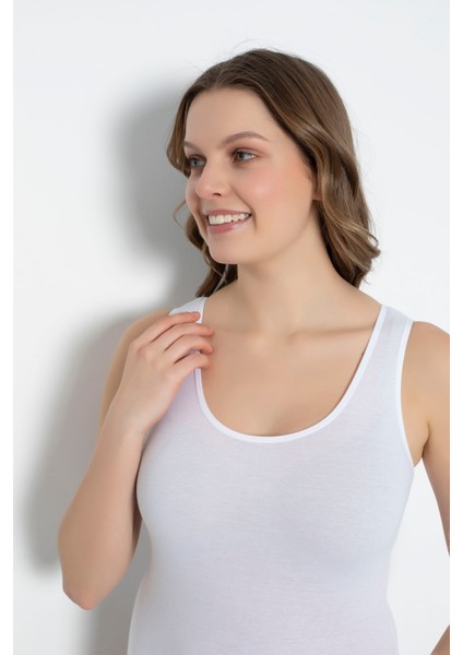 2 Adet Penye Likralı Süprem Beyaz Renk Geniş Askı Kancalı Badi - BODYSUITS-595 fırsatları