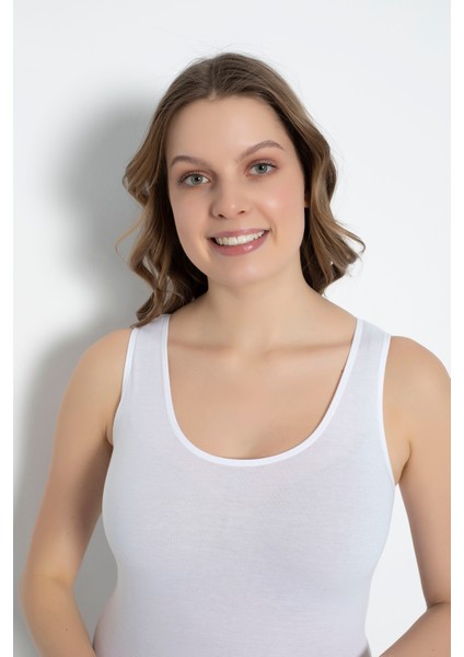 2 Adet Penye Likralı Süprem Beyaz Renk Geniş Askı Kancalı Badi - BODYSUITS-595 indirimleri