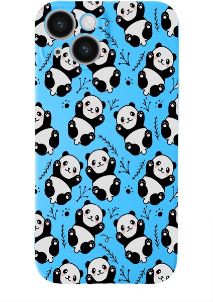 Apple iPhone 14 ile Uyumlu Lansman Kılıf Panda Tasarımlı Içi Kadife Kaplı Kapak