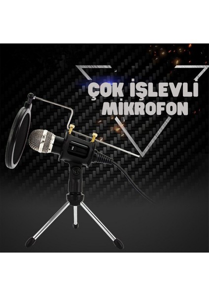 Kayıt Mikrofonu Kondenser Bilgisayar Cep Telefonu Uyumlu Tripodlu Kareoke Podcast Youtuber