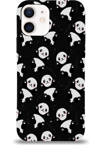 Apple iPhone 12 ile Uyumlu Lansman Kılıf Panda Tasarımlı Içi Kadife Kaplı Kapak