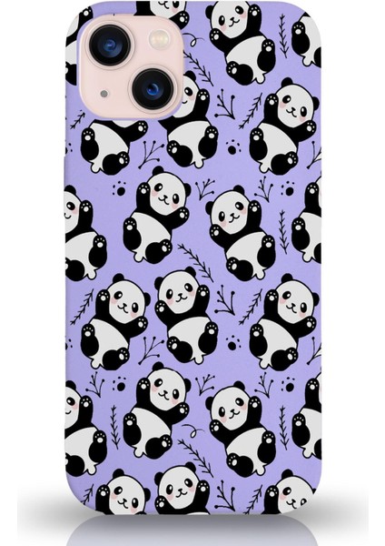 Apple iPhone 13 ile Uyumlu Lansman Kılıf Panda Tasarımlı Içi Kadife Kaplı Kapak