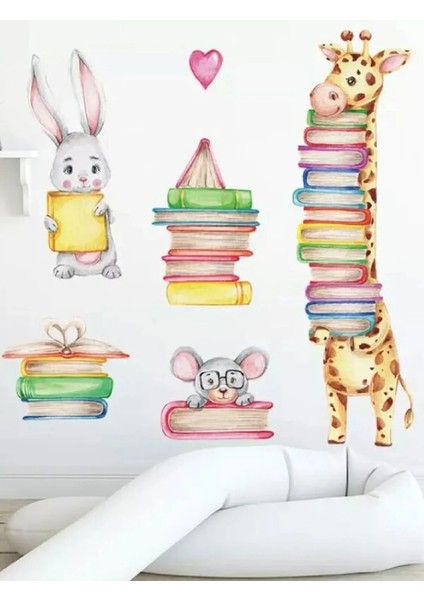 Kitapsever Hayvanlar Çocuk Odası Duvar Stickerseti