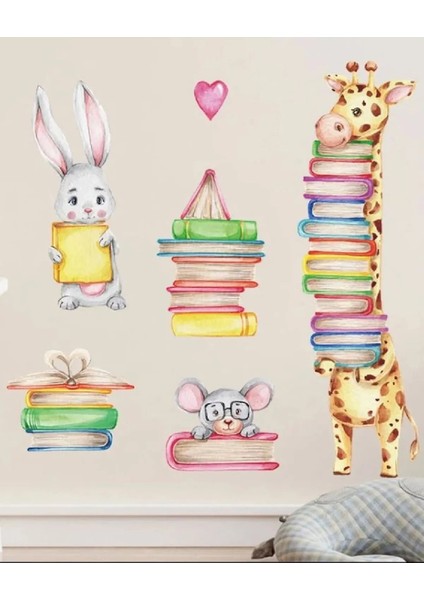 Kitapsever Hayvanlar Çocuk Odası Duvar Stickerseti