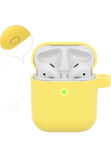 Airpods 1. ve 2. Nesil Uyumlu Koruyucu Silikon Kılıf - Silikon Koruma Kılıfı - Sarı