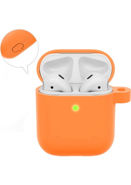 Airpods 1. ve 2. Nesil Uyumlu Koruyucu Silikon Kılıf - Silikon Koruma Kılıfı - Turuncu