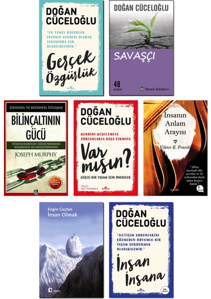 – Savaşçı + Var Mısın? + İnsan İnsana + Gerçek Özgürlük - Doğan Cüceloğlu + İnsan Olmak + İnsanın Anlam Arayışı + Bilinçaltının Gücü - Joseph Murphy - 7’li Kişisel Gelişim Kitap Seti