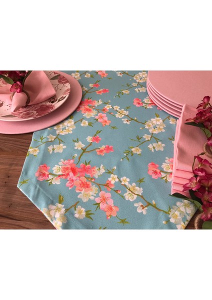 Trend Yuvam Sofra Sunum Seti Mint Zemin Pembe Çiçek Desenli Takım fırsatları