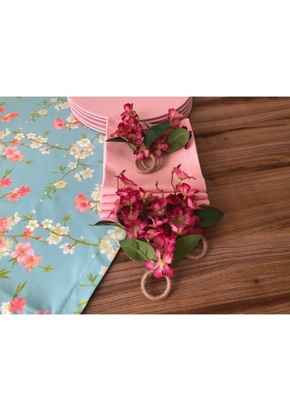 Trend Yuvam Sofra Sunum Seti Mint Zemin Pembe Çiçek Desenli Takım indirimleri
