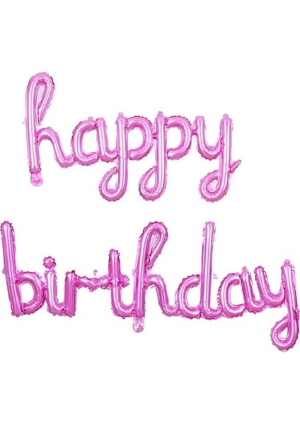 Bebek Pembe Happy Birthday El Yazı Folyo Balon