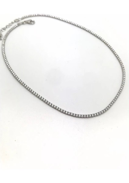 Hediyemolsun Kadın Gümüş Renk Taşlı Choker Su Yolu Kolye