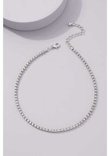 Hediyemolsun Kadın Gümüş Renk Taşlı Choker Su Yolu Kolye