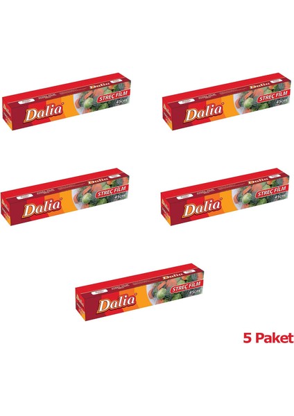 Şeffaf Mutfak Rulo Streç Film Folyo - 45 Cm. x 100 Metre - 8 Mikron - Gıdaya Uygun - 5 Paket