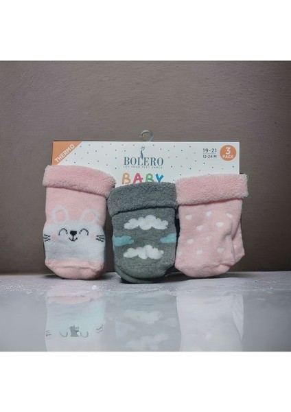 3'lü Kız Bebek Havlu Çorap Kışlık Çorap