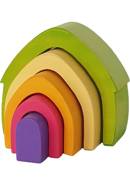 Waldorf Pastel Renkler 5'li Ev Ahşap Oyuncak