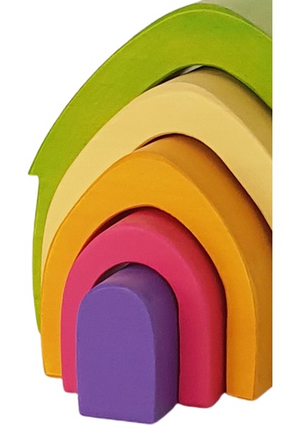 Waldorf Pastel Renkler 5'li Ev Ahşap Oyuncak