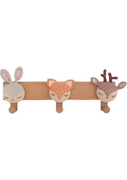 Doğal Ahşap Figürmigurumili 40X12.5 cm Askılık Çocuk Bebek Odası Duvar Askılığı