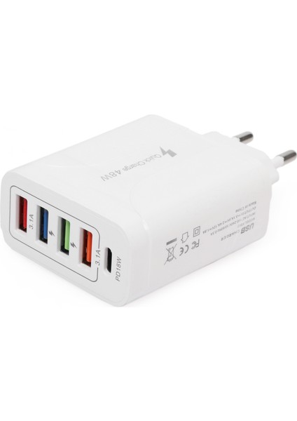 Quick Charge 48W 4 USB + 18W Pd Çoklu Şarj Başlığı Type C Girişli Hızlı Şarj Adaptörü A501-1