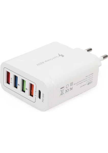 Quick Charge 48W 4 USB + 18W Pd Çoklu Şarj Başlığı Type C Girişli Hızlı Şarj Adaptörü A501-1