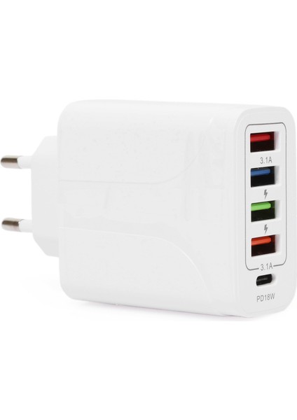 Quick Charge 48W 4 USB + 18W Pd Çoklu Şarj Başlığı Type C Girişli Hızlı Şarj Adaptörü A501-1